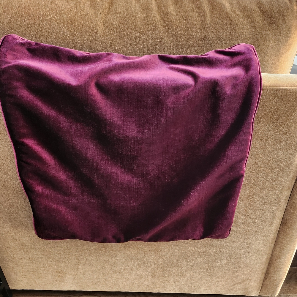 Elegant 22" Square Velvet Throw Pillow in Deep Berry Hue(2)